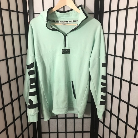 PINK Victoria's Secret Tops - VS PINK Mint Green Quarter Zip Sweatshirt Size XS